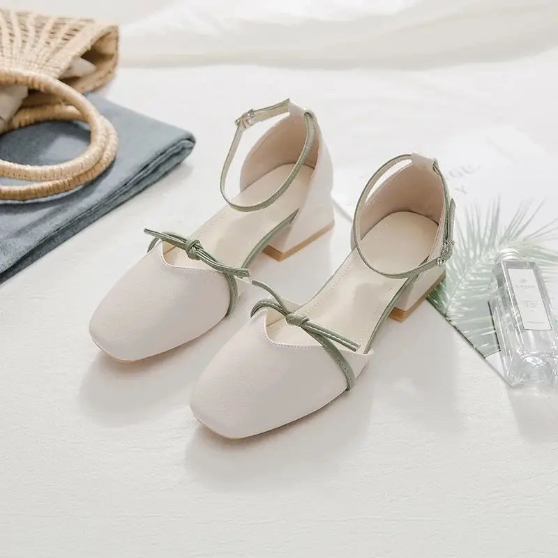 Summer Shoes Pearl Square Heels for Office Work Medium Sandals Woman Footwear H on Offer Designer Original