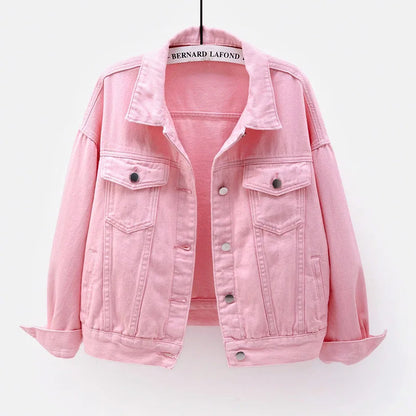 Denim Jacket Spring Autumn Short Coat Pink Jean Jackets Tops Purple Yellow White Loose Tops Lady Outerwear