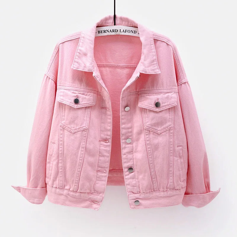 Denim Jacket Spring Autumn Short Coat Pink Jean Jackets Tops Purple Yellow White Loose Tops Lady Outerwear