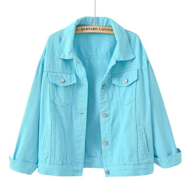 Denim Jacket Spring Autumn Short Coat Pink Jean Jackets Tops Purple Yellow White Loose Tops Lady Outerwear