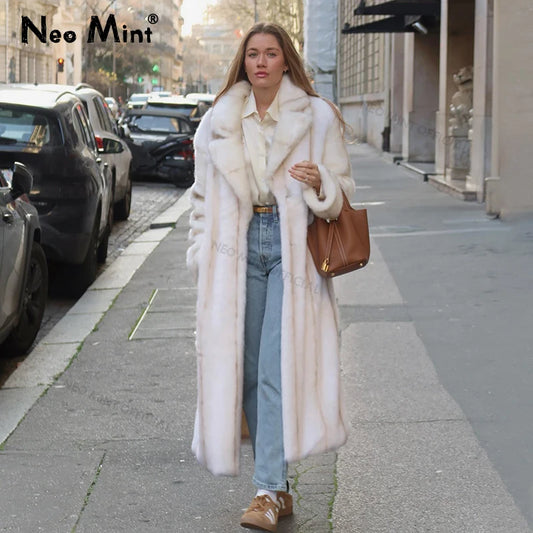 Winter Long Faux Mink Fur Coat High Street Furry Fur Jacket Brand Outerwear Overcoat