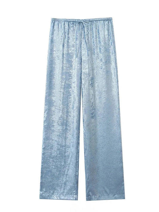 Female Summer Elastic High Waist Baggy Pants Summer Woman Drawstring Wide Leg Loose Trousers