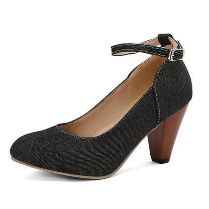 48 Brand New Round Toe Chunky Heel Pumps Bow Buckle Summer Party Shoes