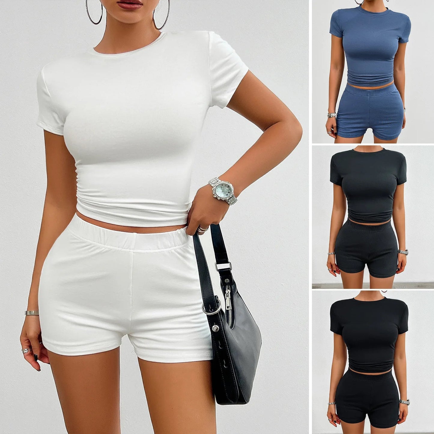 Clothing Spring Summer Color Slim Fit Short Sleeved Tshirt and Shorts Set Y2k Shorts