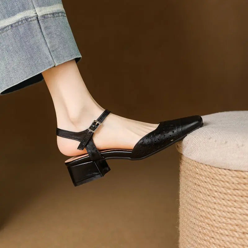 Sandals Square Toe Thick Heels 3.5cm Buckle Strap Breathable Small Size 31 32 33 Sweet Daily Shoes