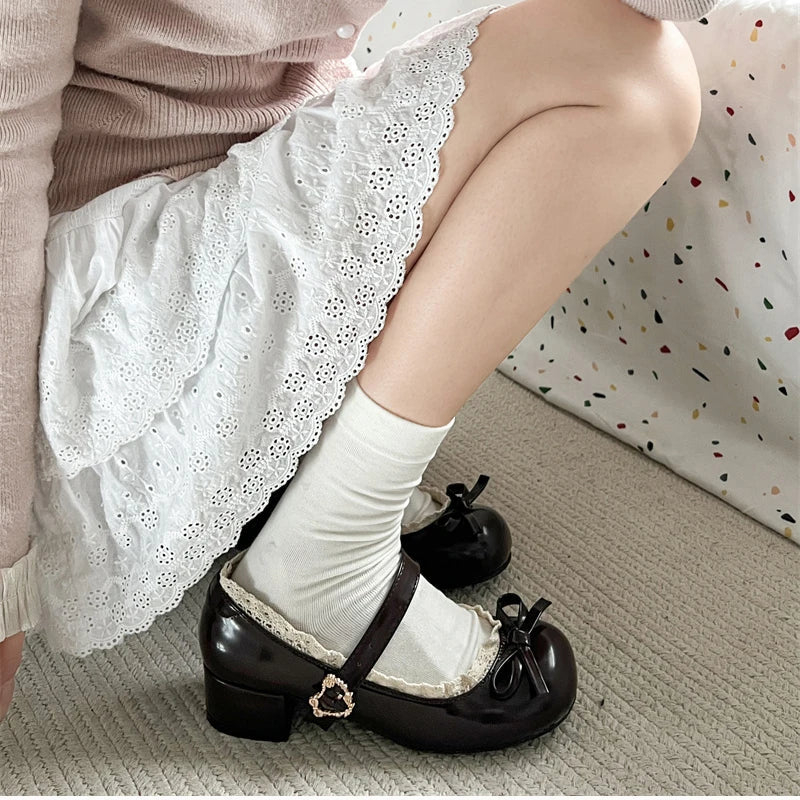 Jk Mary Jane Shoes Causal Shallow Butterflyknot Shoes Spring Autumn Female Leather Shoes