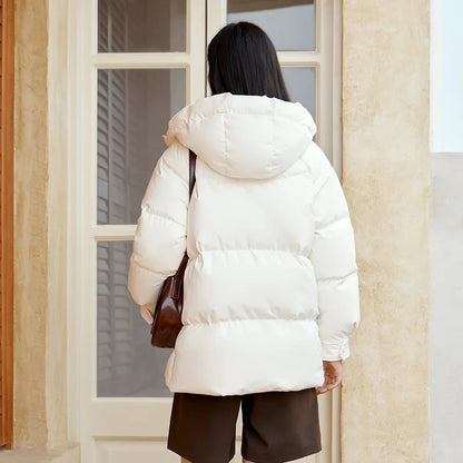 Down Jacket Mid-length Loose Raglan Sleeve Simple Warm Winter Three-defense Hooded Coat