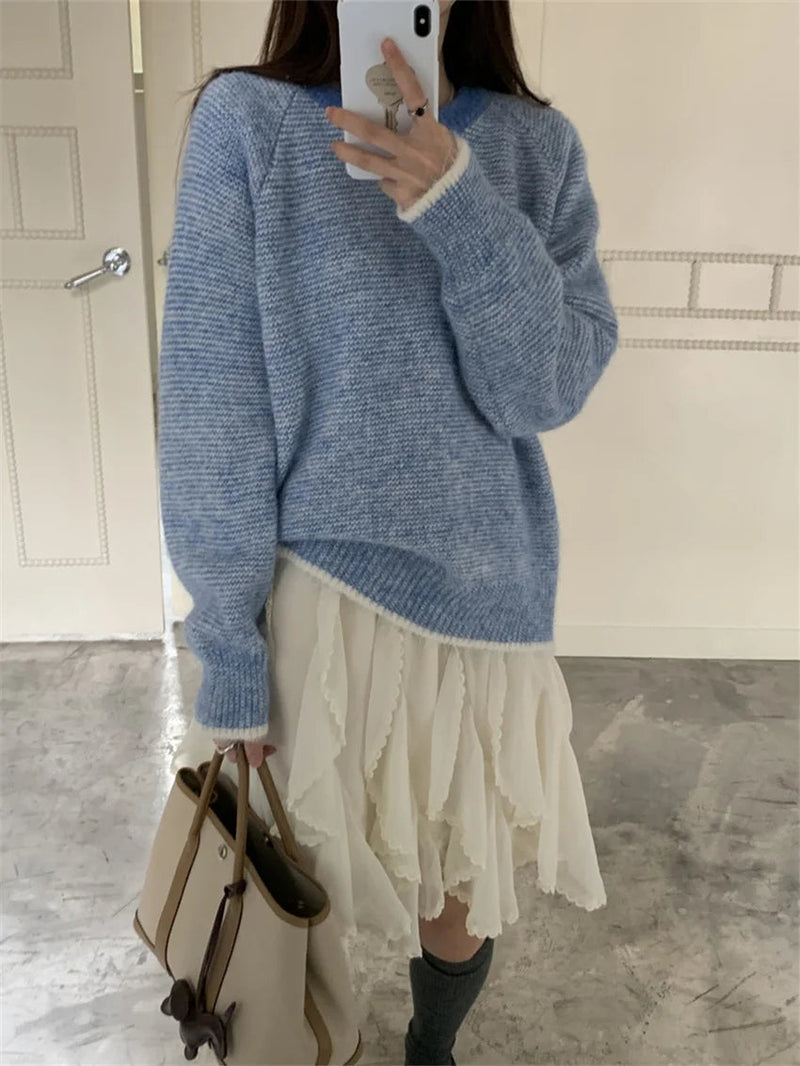 Retro Pullovers Stripes New Loose Soft Daily Winter Ol All Match Knitted Sweaters
