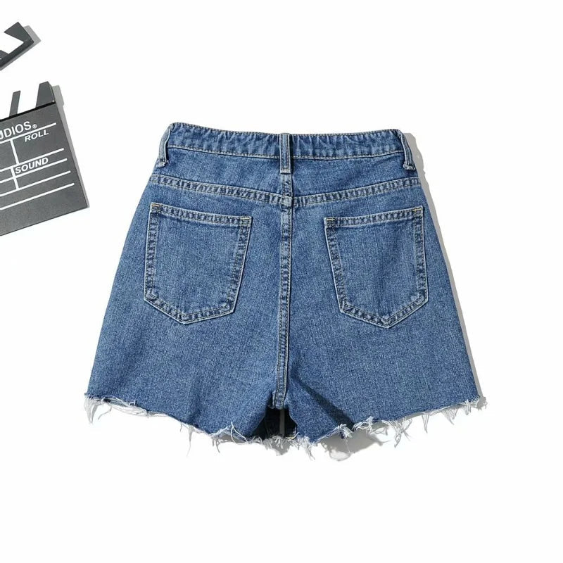 New Tassel Blue Denim Shorts High Waist Bottoms Summer Color Jeans Shorts