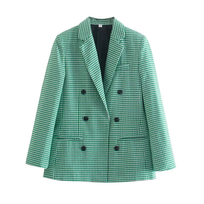 Autumn Plaid Blazer for Office Outfits New in Jacket Double Breasted Coat Oversized Blazer De Mujer