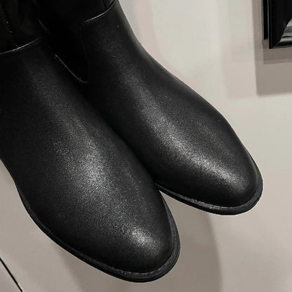 Genuine Leather Slipon Flats Autumn Knee High Knight Boots Female Long Winter Shoes for New