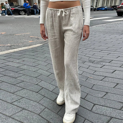 Comfy Loung Pants Tie Up Waist Wide Leg Trousers Y2k Striped Loose Pants Pajamas Sleepwear