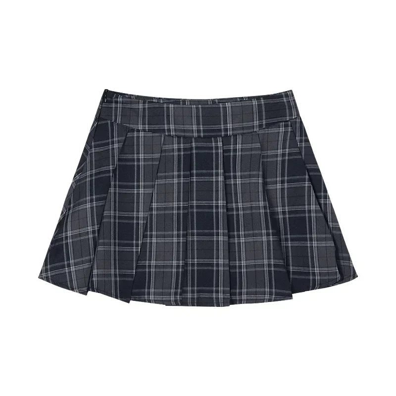 Autumn New Loose Longsleeved Sweater + Plaid Skirt + Lace Splicing Black Camisole Threepiece Suit