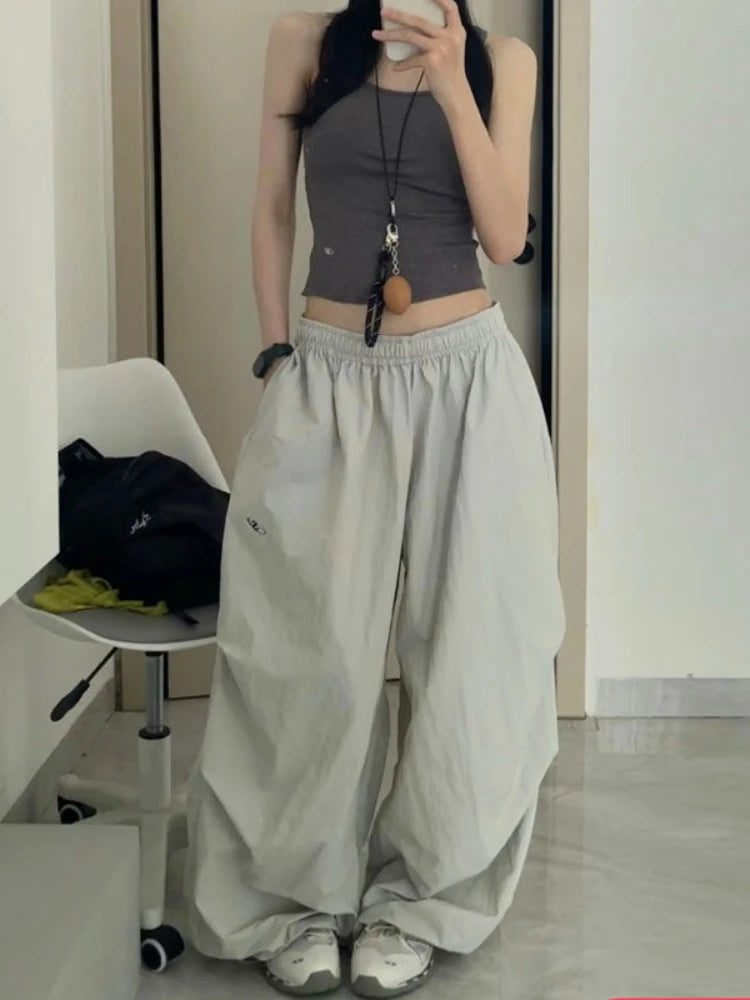 Baggy Jogging Pants Hip Hop Y2k Grey Embroidery Korean Straight Leg Sport Trouser Harajuku Causal Bottoms