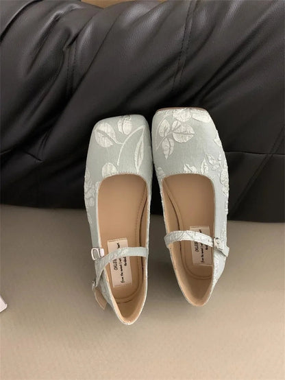 Spring Summer Square Flat Mary Jane Shoes for Pattern Temperament Lightweight Shoes