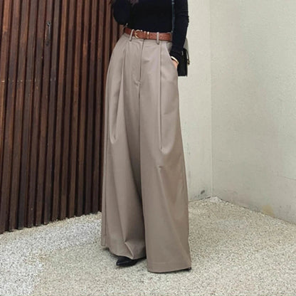 Spring Wide Leg Pants High Waist Korean Loose Trousers Pockets Female