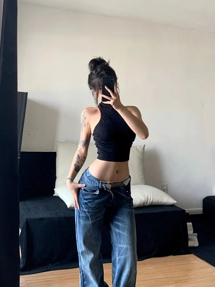 Korean Classical Jeans Straight Leg Simple Jeans Grunge Harajuku Blue Denim Pants Y2k Tide Aesthetic