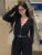Korean 2-piece Pants Set Tracksuit Autumn New Hooded Zip-up Crop Top Long Pants Outfits