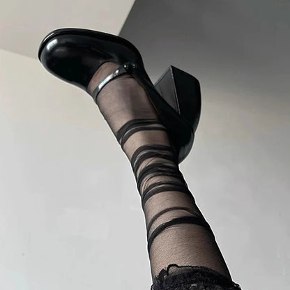 New Round Toe Mary Jane Shoes Retro Buckle High Heels Dress Shoes Party Thick Soled Pumps Zapatos De Mujer