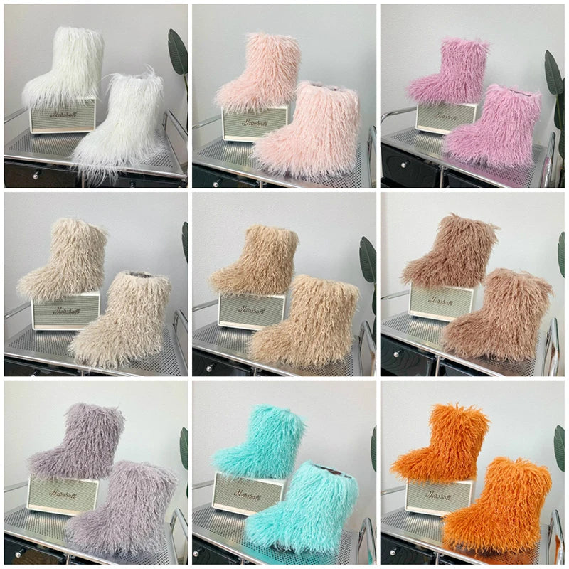 Harajuku Y2k Fluffy Furry Snow Boots Winter Thick Warm Outdoor Fur Boots Lotita Boot Shoes
