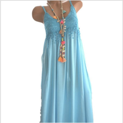 Color Spaghetti Strap Dresses V-neck Lace Edge Patchwork Mini Dress Lady Vestidos Summer New