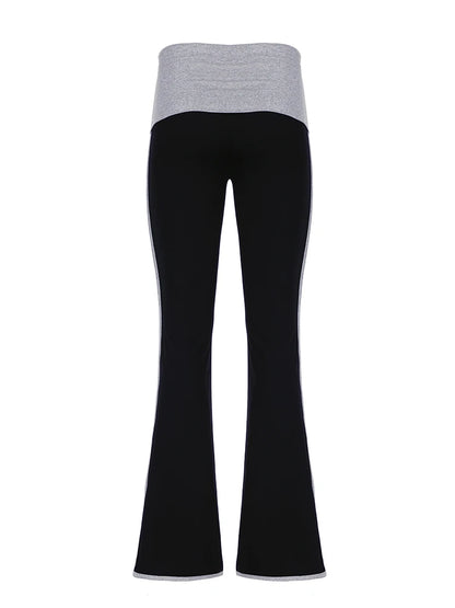 Contrast Binding Waist Slim Basic Flared Pants for American Retro Skinny Sports Jogging Sweatpants