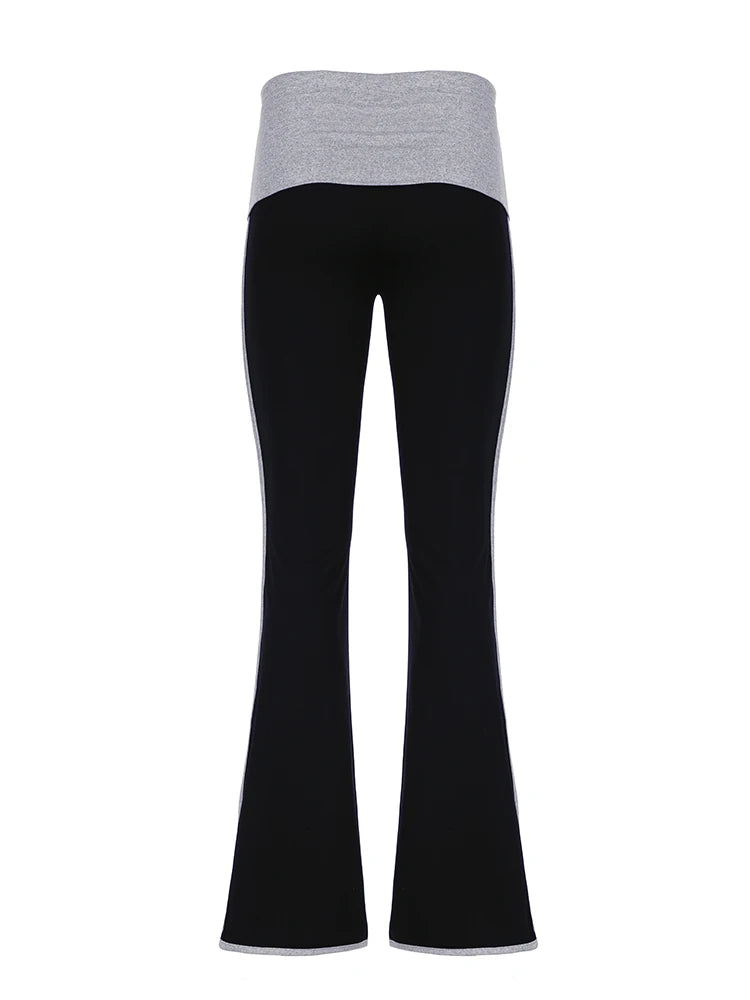 Contrast Binding Waist Slim Basic Flared Pants for American Retro Skinny Sports Jogging Sweatpants