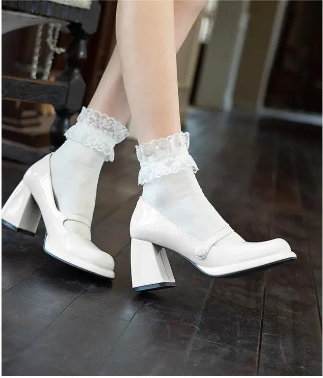 Shoes New Retro Square Toe Hollow Out Shoes Waterproof Platform Shoes