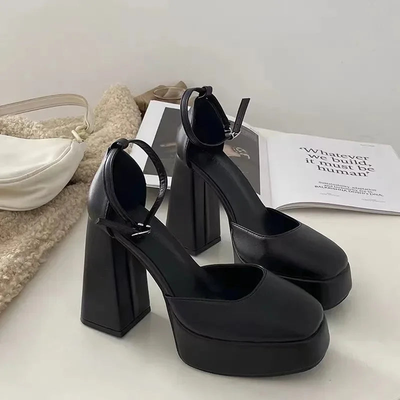 Mary Jane Shoes New Spring Autumn Thick Heels High Heels Waterproof Platform Hollow Brand Shoes Pumps