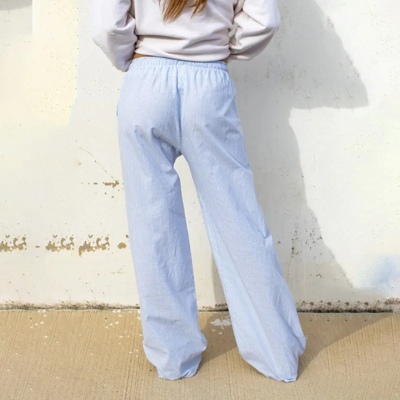 Y2k Blue Striped Pants Oversized Harajuku Korean Old Money Baggy Pink Trousers Woman Summer Thin