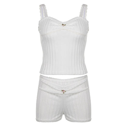 Woman Hot Pants Japanese Outfits Gyaru Tank Top Shorts Halter Top Sets Crochet New Trend Top Core