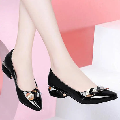 Low Heel Blue Normal Leather Shoes for Summer Footwear Pointed Toe Spring Brand Young 39