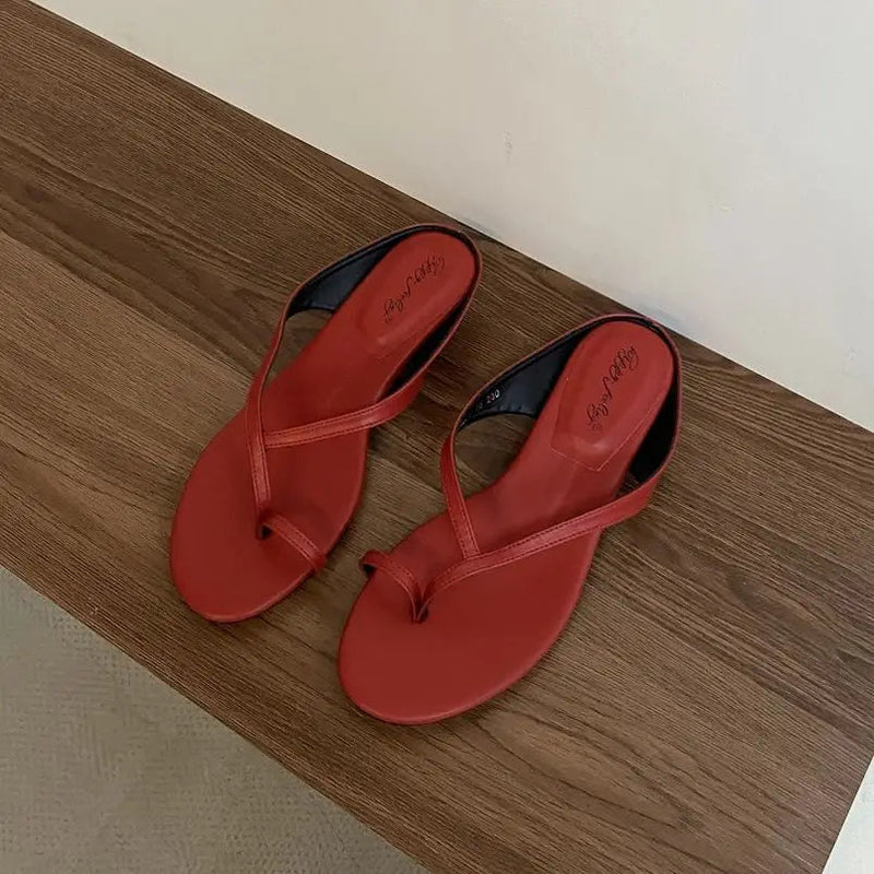 Summer Square Low Heel Slipper Narrow Band Sandal Outdoor Beach Slides Shoes Big Size 40