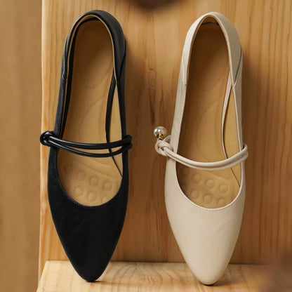 3441 Genuine Leather Pointed Toe Mary Jane Pumps 3cm Kitten Heel Daily Dress Heeled Shoes