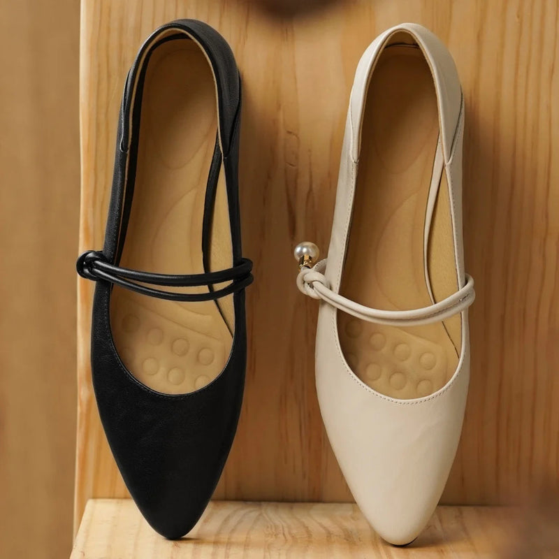 3441 Genuine Leather Pointed Toe Mary Jane Pumps 3cm Kitten Heel Daily Dress Heeled Shoes