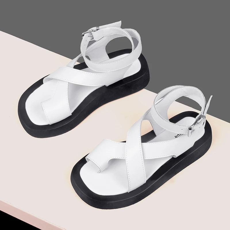 Sandals Summer New Clip Toe Sandals Genuine Leather Roman Shoes Sandals
