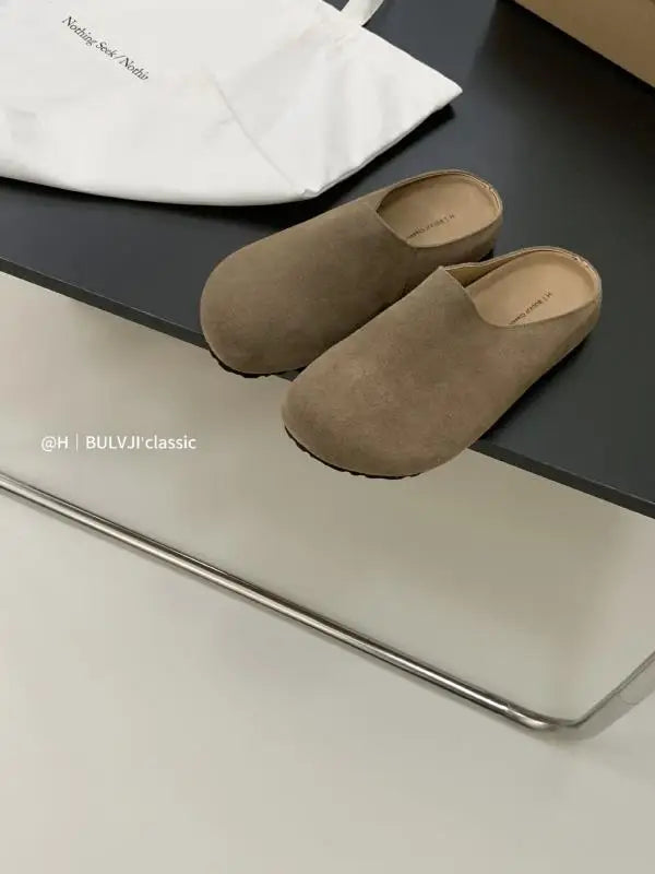 Low Slippers Soft Flock Cover Toe Loafers Female Shoes Slides Platform Comfort Fabric Hoof Heels Rubber Pu Rome Shoes Ladie