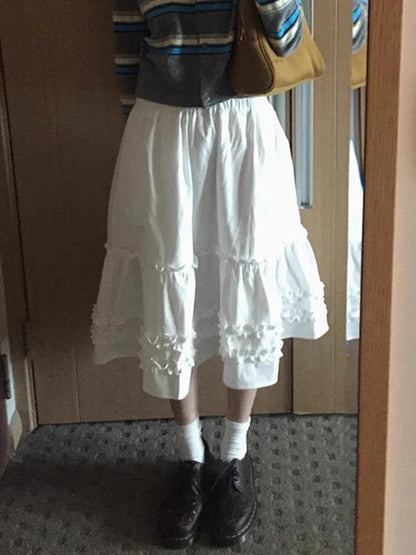 Splicing Fungus Lace Half Skirt Spring Sweet Temperament Elastic Waist Color Aline Long Skirts