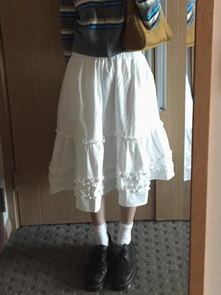 Splicing Fungus Lace Half Skirt Spring Sweet Temperament Elastic Waist Color Aline Long Skirts