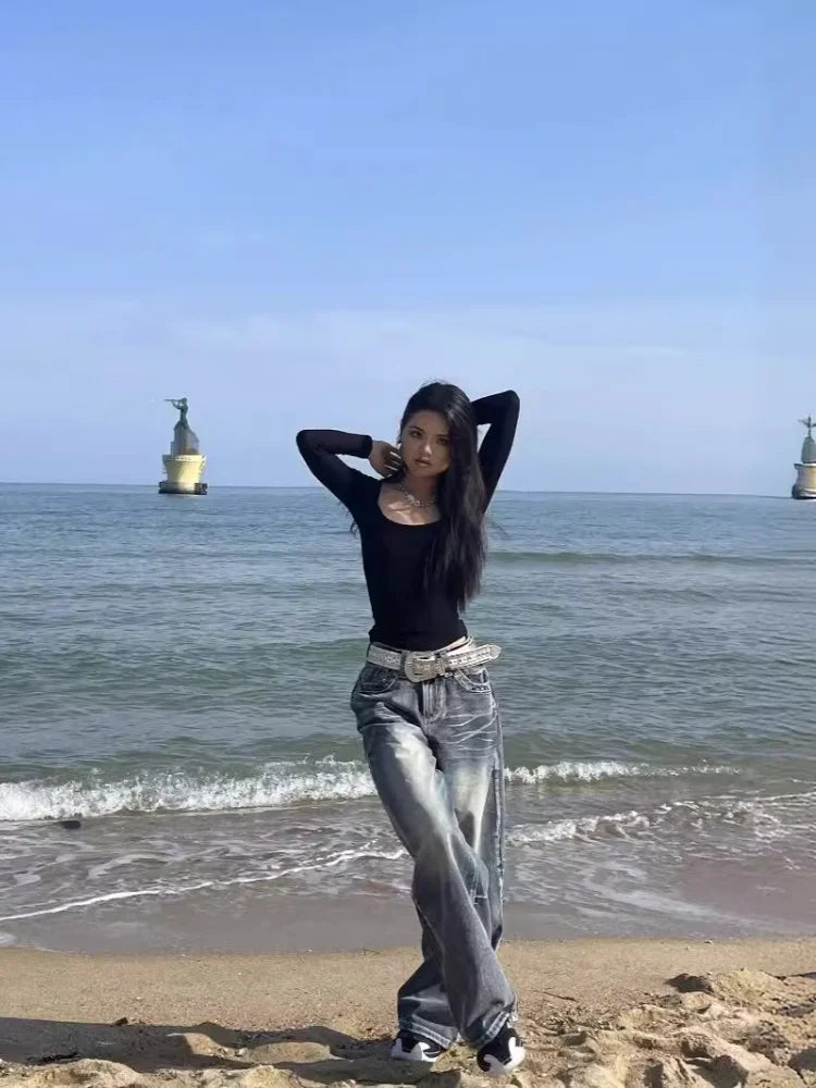 Y2k 90s High Waist Wide Leg Pants American Retro Grunge Hip Hop Oversized Baggy Denim Pants