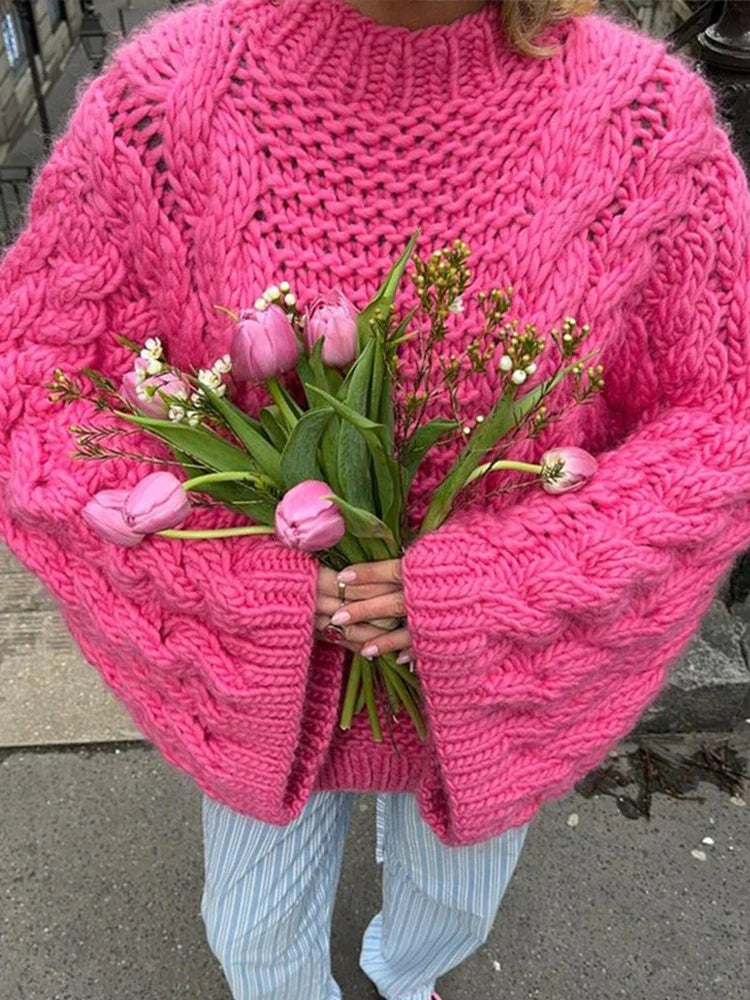 Loose Knitted Sweater High Neck Wide Long Sleeve Female Knitwear Tops Autumn Winter Oversized Lady Pullover