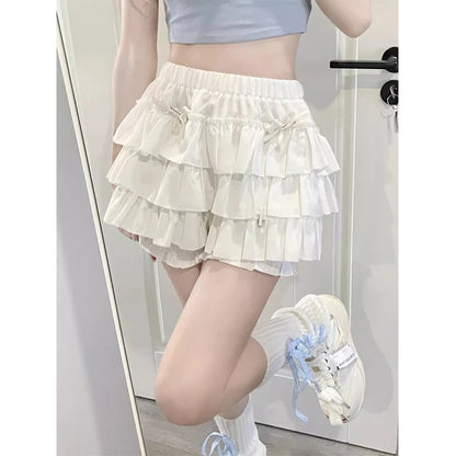 Y2k Sweet Ruffles Mini Skirt Kawaii Lolita Bow a Line Skirts Harajuku Japanese High Waist Pink White Ball Gown Skirt