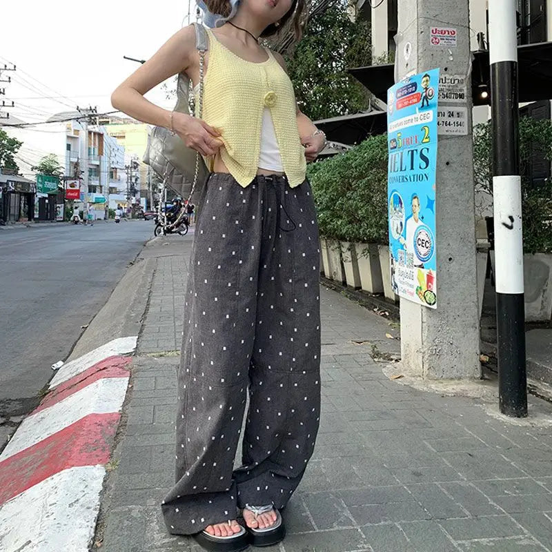 Summer Hot Retro Internet Celebrity Korean New Straight Tube Loose Wave Embroidery Pants Trend