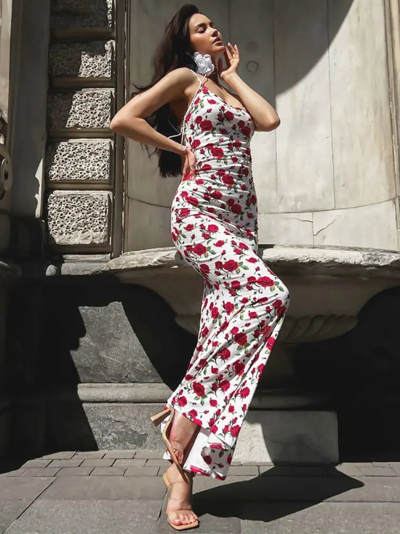 New Sleeveless Bodycon Dresses High Street Woman Clothes Spaghetti Strap Slim Vacation Party Long Dress