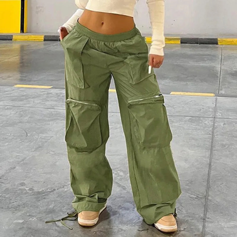 Street Big Pocket Cargo Pants Loose Drawstring Trouser Female Sweatpant Autumn Y2k Pants