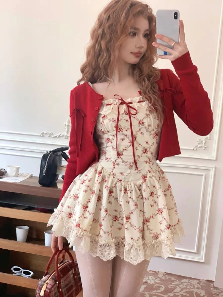 French 2 Piece Dress Sets Y2k Mini Dress Beach Style Korean 2000s Y2k Clothing Sleeveless