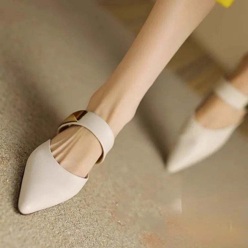 Pointed Metal Decorate Muller Shoes Designer Platform Half Slippers High Heel Woman Sandals