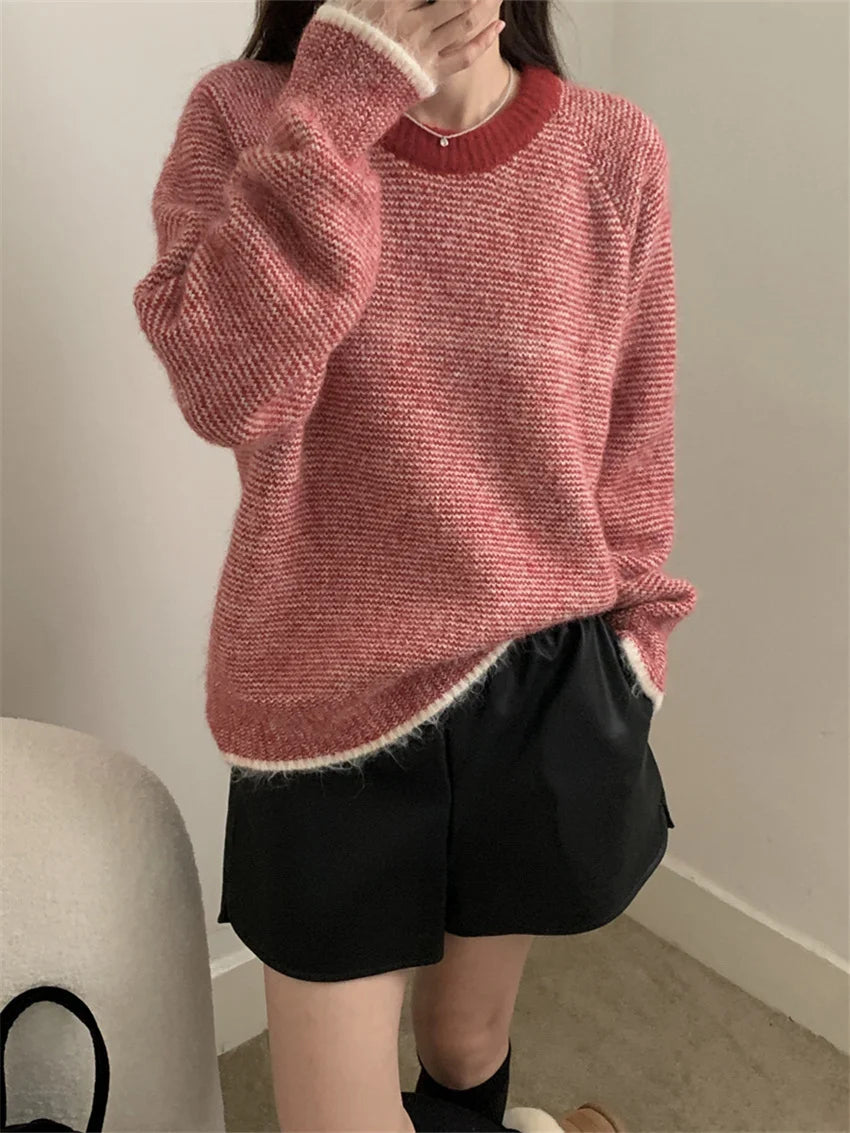 Retro Pullovers Stripes New Loose Soft Daily Winter Ol All Match Knitted Sweaters