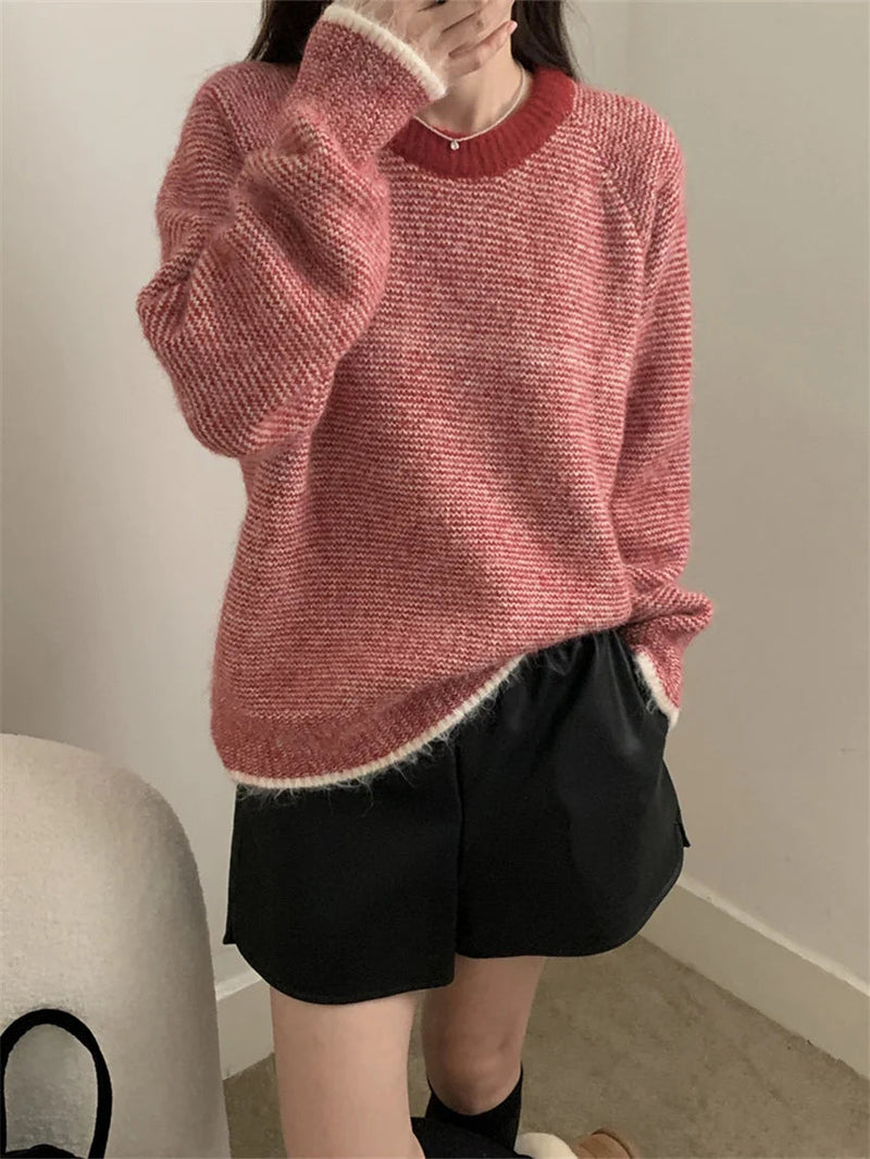 Retro Pullovers Stripes New Loose Soft Daily Winter Ol All Match Knitted Sweaters