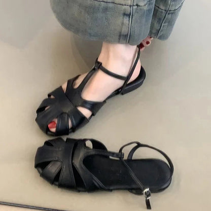 Retro Style Summer Hollow Out Flats Sandals Party Dress Gladiator Shoes Zapatos De Mujer